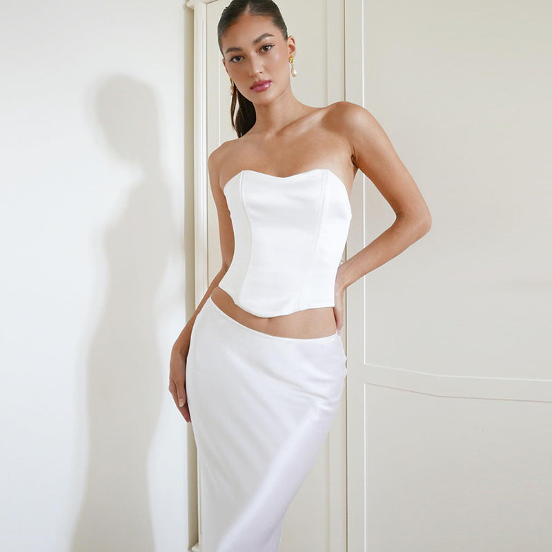 Solid Color Fashion Lace-up Bandeau Sexy Sheath Dress Suit - globaltradeleader