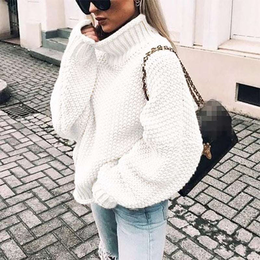 Autumn And Winter Sweater Women's Rolled Edge High Collar Bat Sleeve Sweater - globaltradeleader