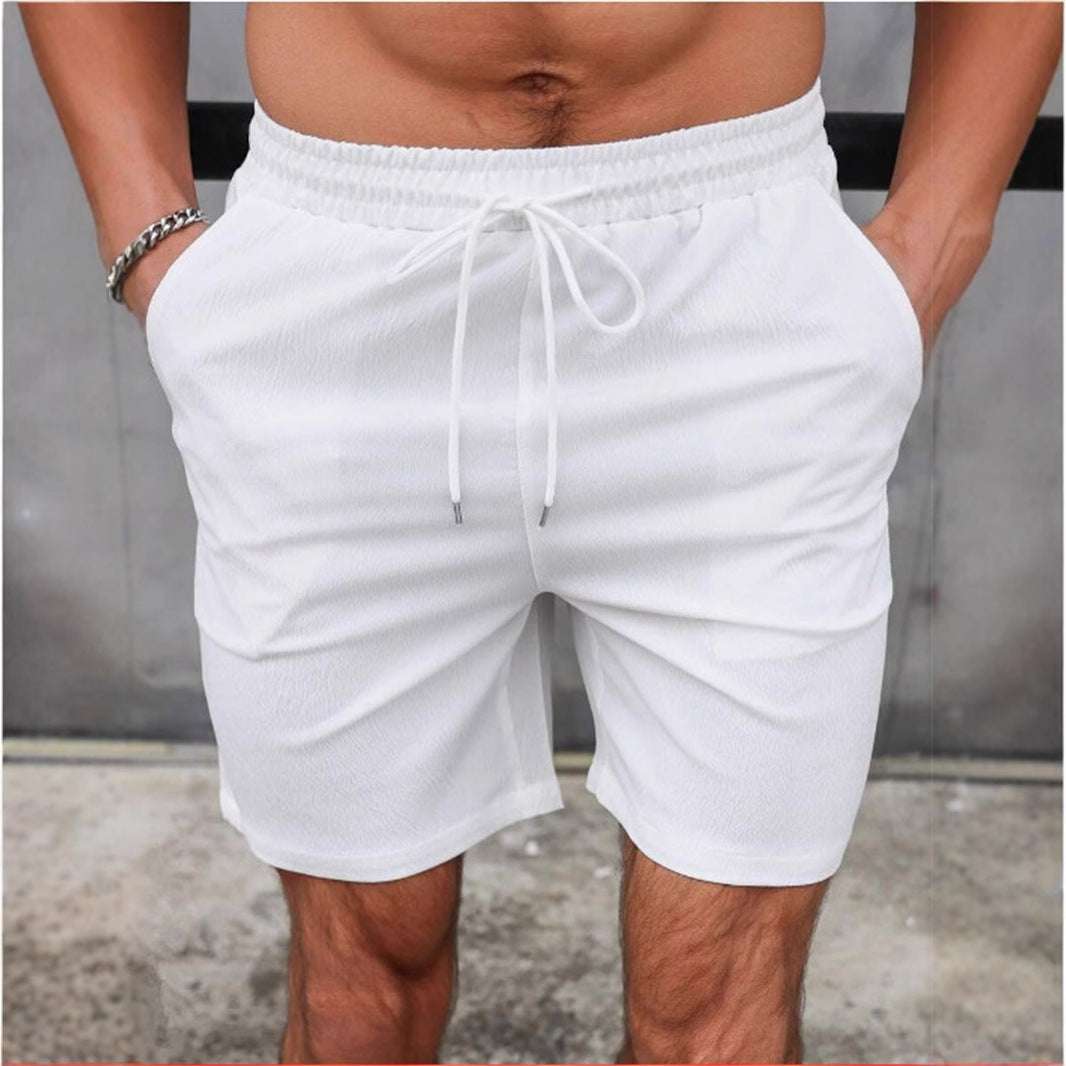Drawstring Elastic Waist Breathable Solid Color Beach Shorts - globaltradeleader