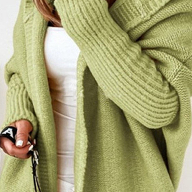 Hooded Sweater Hood Collar Temperament Commuting Bat-shaped Soft Loose Back Spliced Sweater