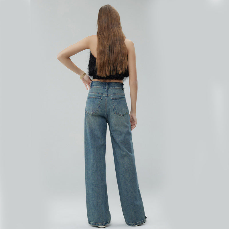 Retro Style High Waist Distressed Wide Leg Mop Pants Women - globaltradeleader