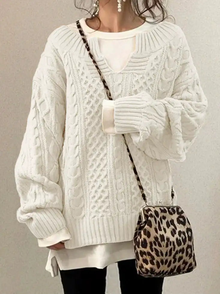 European And American Sweater Knitted Hemp Pattern Sweater Casual Knit Sweater - globaltradeleader