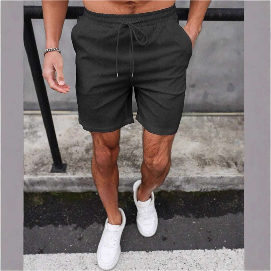 Drawstring Elastic Waist Breathable Solid Color Beach Shorts - globaltradeleader