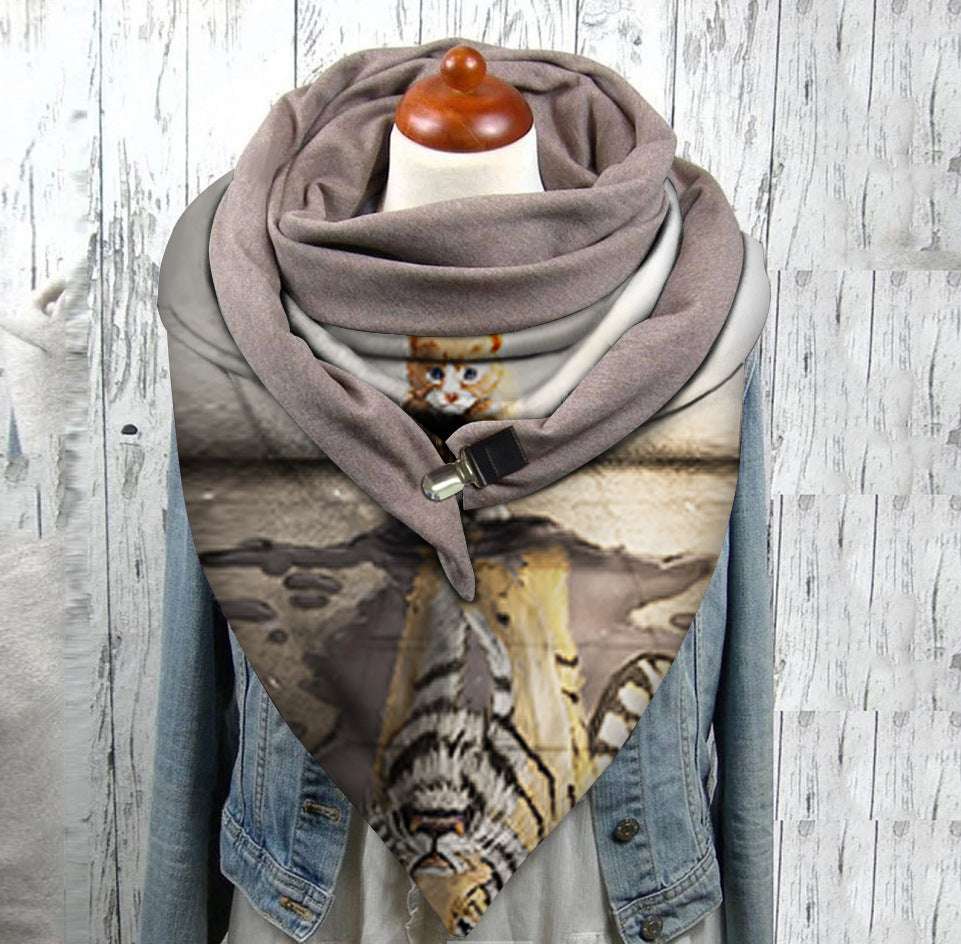 Men's And Women's Fashion Simple Cat Printing Scarf