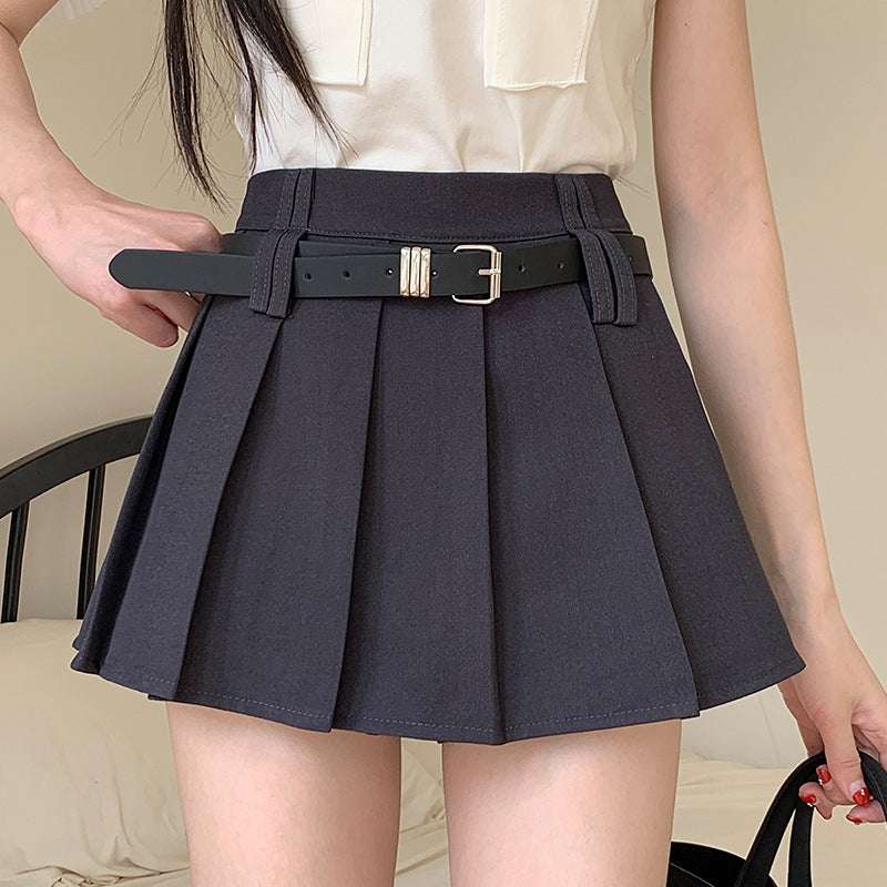 Women's Solid Color Casual High Waist Pleated Skirt - globaltradeleader