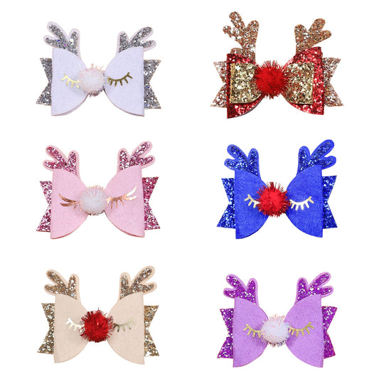 Children's Christmas Antlers Bow Decorative Hair Clip