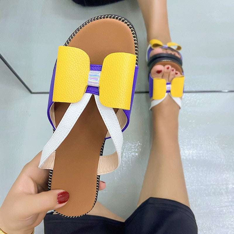 Summer European And American Foreign Trade Large Size Bowknot Set Toe Fashion Word Sandals