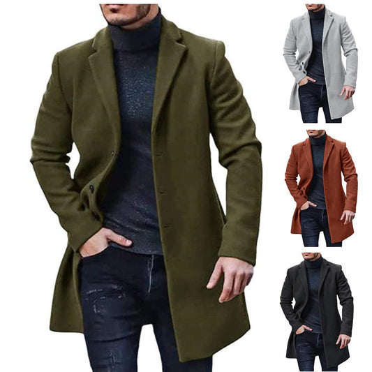 Men's Coat Woolen Coat European Windbreaker  Multi-color Multi-size