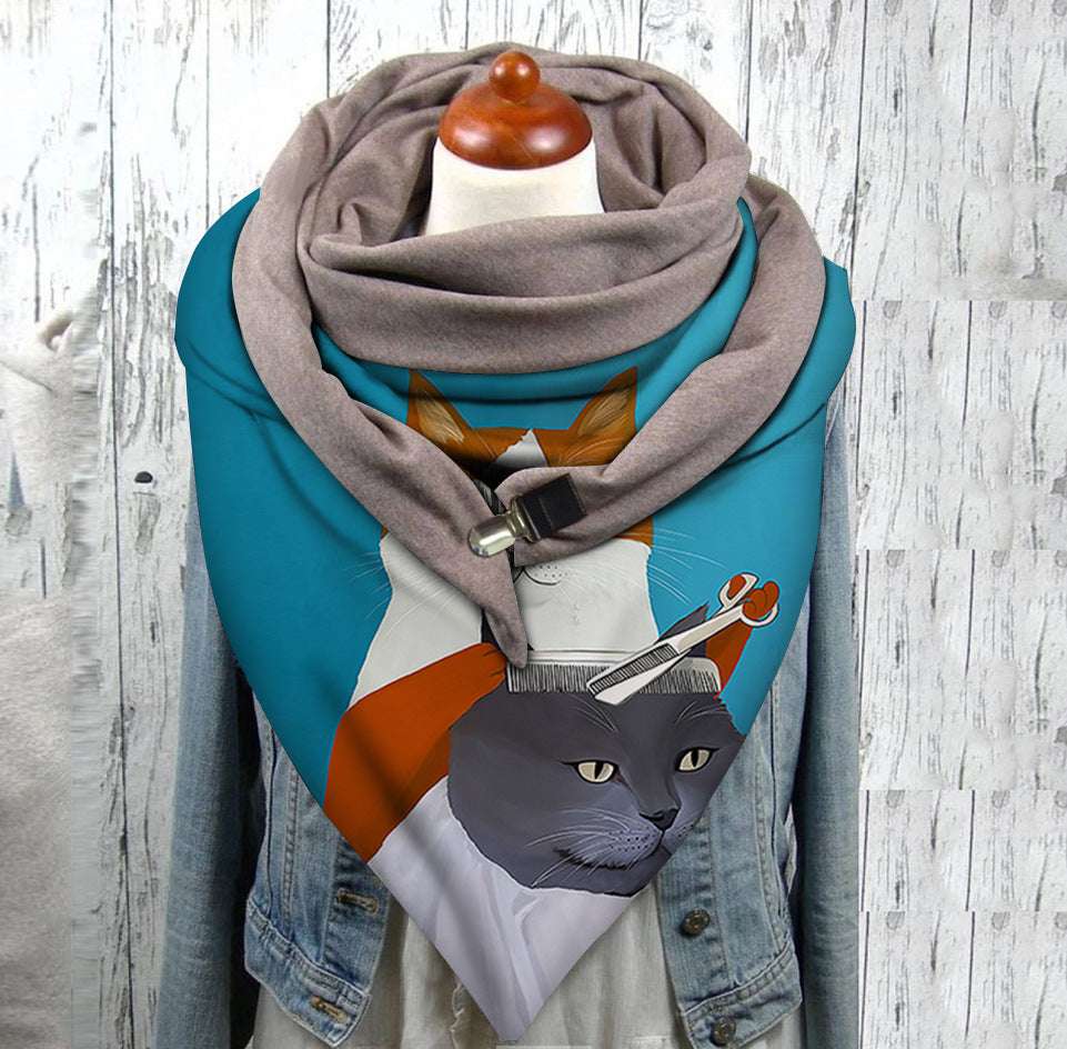 Men's And Women's Fashion Simple Cat Printing Scarf