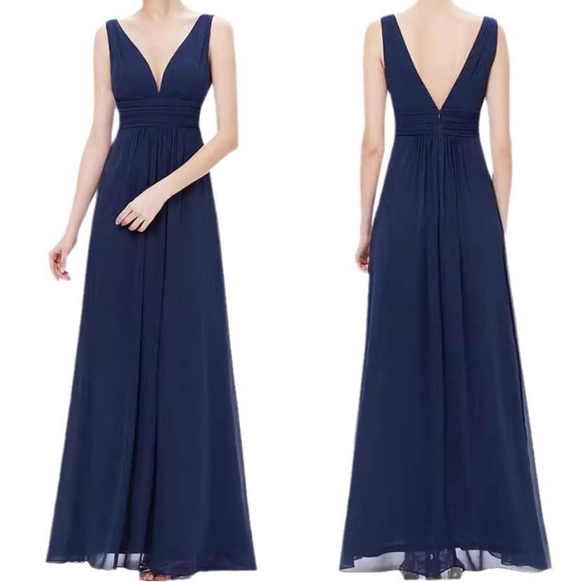 Deep V-neck Bridesmaid Plus Size High Waist Evening Dress - globaltradeleader