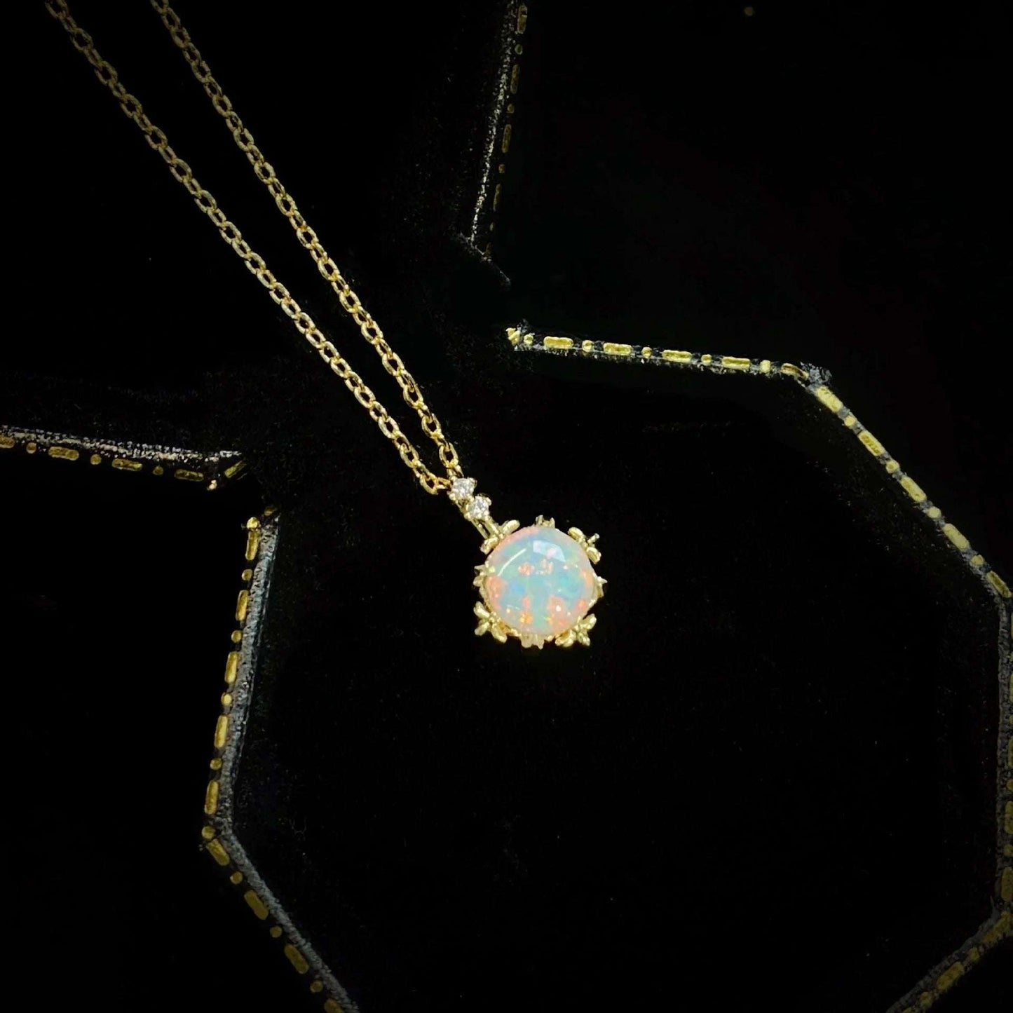 Opal Court Style Glow Gold Plated 14k Yellow Gold Necklace - globaltradeleader