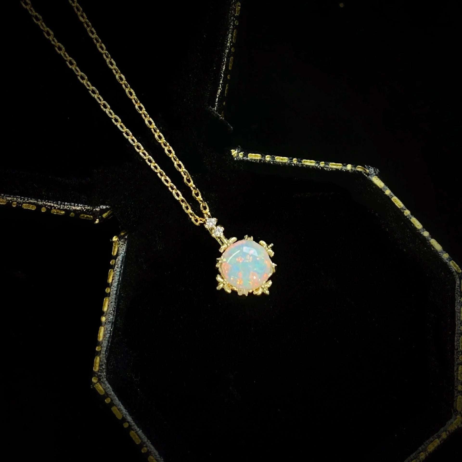 Opal Court Style Glow Gold Plated 14k Yellow Gold Necklace - globaltradeleader