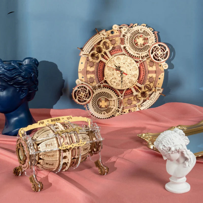 Robotime ROKR Zodiac Wall Clock 3d Wooden Puzzle Model Toys for Children Kids - globaltradeleader