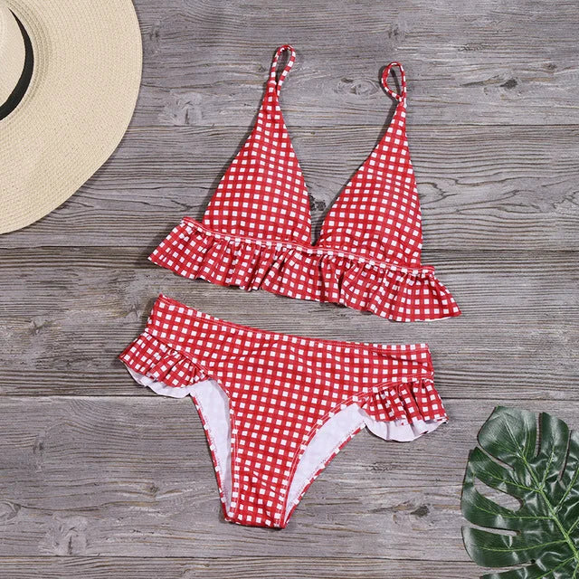 Sexy Plaid Bikini 2022 Red Green Plaid Bathing Suits - globaltradeleader