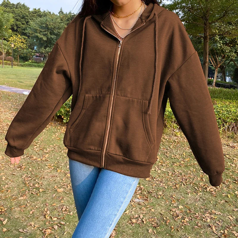 Solid Color Hooded Plus Fleece Sweatshirt Top - globaltradeleader