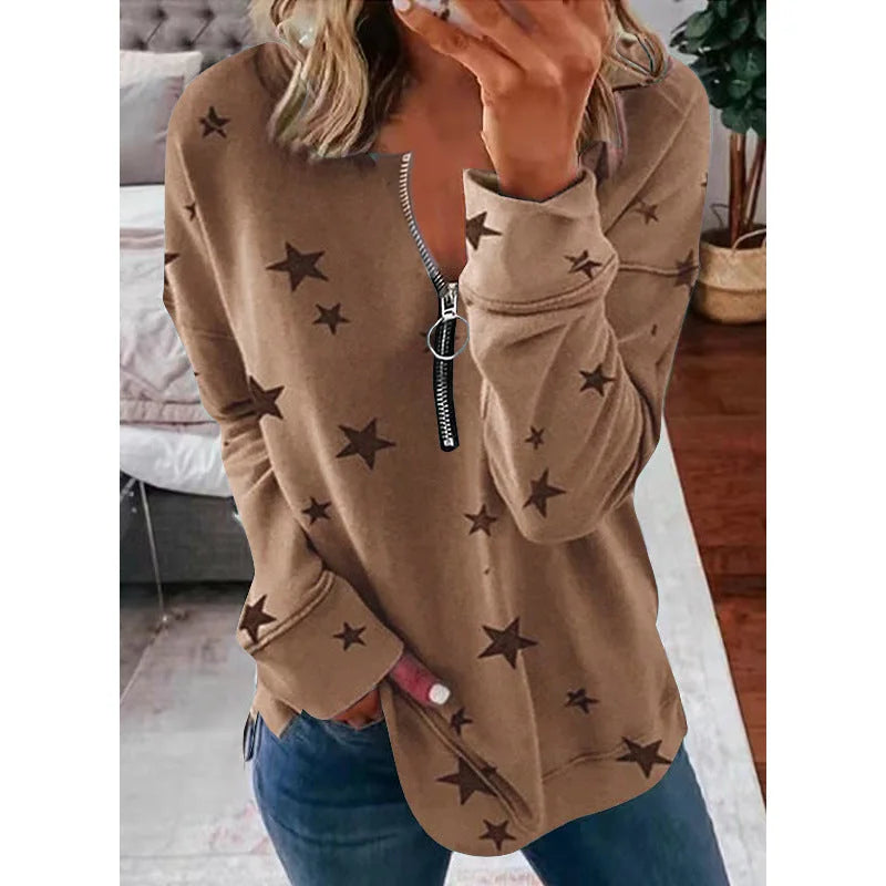 Star Print Long Sleeve Pullover Women's Sweatshirt - globaltradeleader