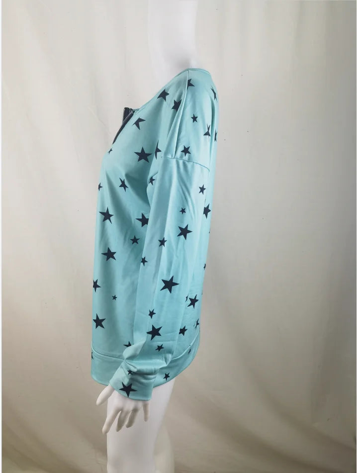 Star Print Long Sleeve Pullover Women's Sweatshirt - globaltradeleader