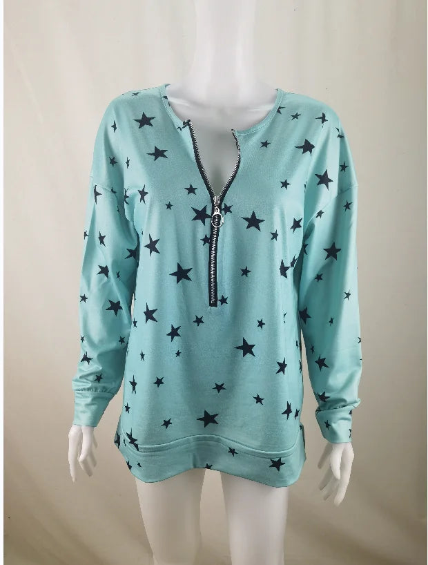 Star Print Long Sleeve Pullover Women's Sweatshirt - globaltradeleader