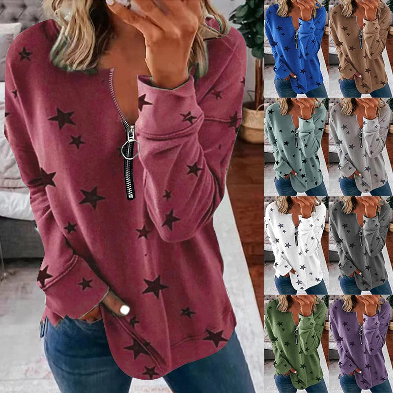 Star Print Long Sleeve Pullover Women's Sweatshirt - globaltradeleader