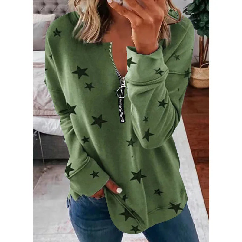 Star Print Long Sleeve Pullover Women's Sweatshirt - globaltradeleader