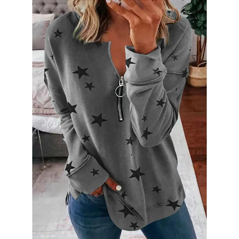 Star Print Long Sleeve Pullover Women's Sweatshirt - globaltradeleader