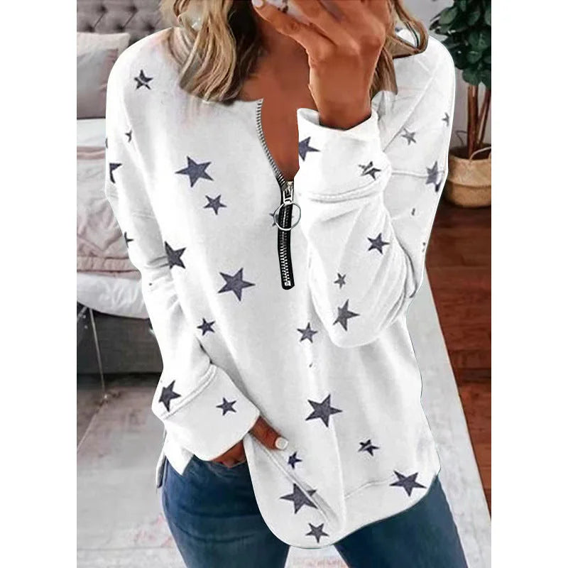 Star Print Long Sleeve Pullover Women's Sweatshirt - globaltradeleader