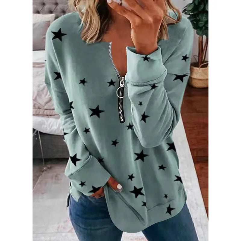 Star Print Long Sleeve Pullover Women's Sweatshirt - globaltradeleader