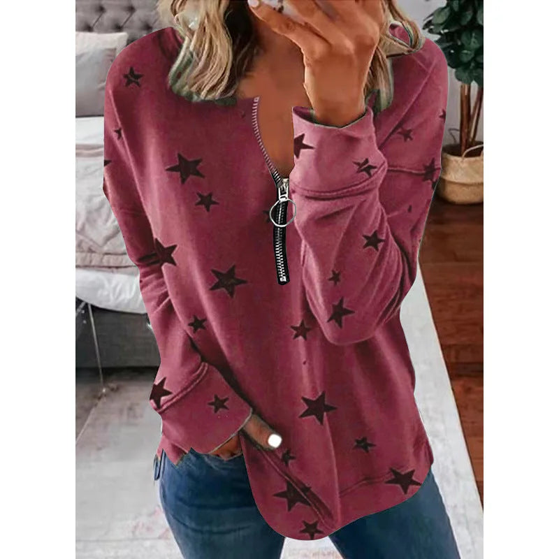 Star Print Long Sleeve Pullover Women's Sweatshirt - globaltradeleader