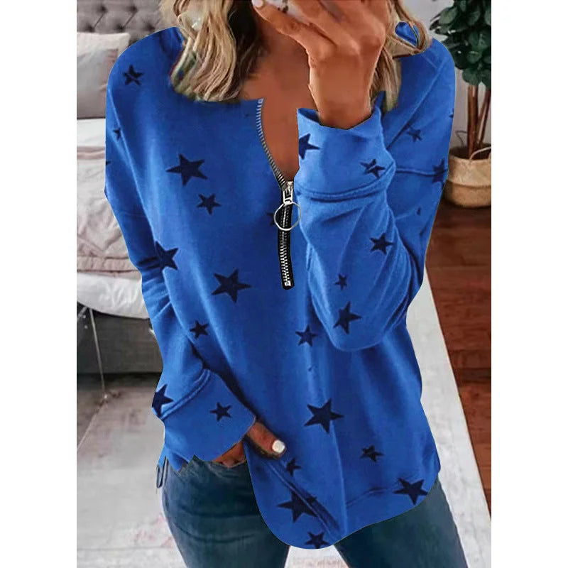 Star Print Long Sleeve Pullover Women's Sweatshirt - globaltradeleader