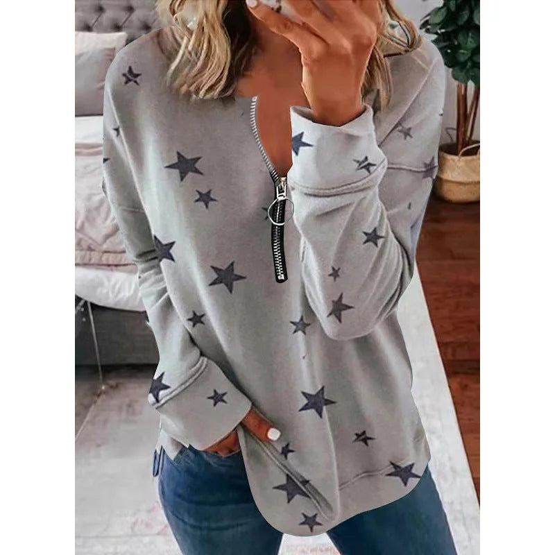 Star Print Long Sleeve Pullover Women's Sweatshirt - globaltradeleader