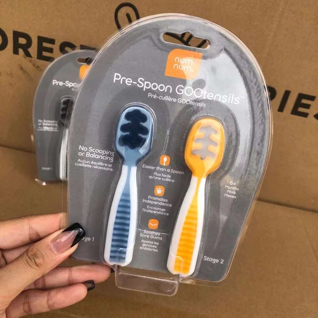 Supplementary Food Spoon Training Spoon Baby Self-Eating Soft Plastic Tableware 2 Pieces - globaltradeleader