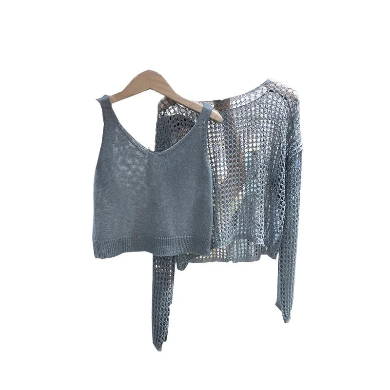 Two-piece Knitted Blouse V-neck Vest - globaltradeleader