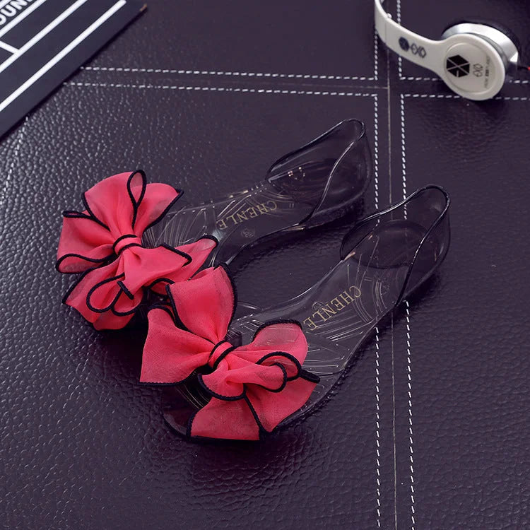 Women's Bowknot Transparent Flat Sandals - globaltradeleader