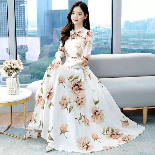 Women's Long-sleeved Waist Slimming Printed Dress - globaltradeleader