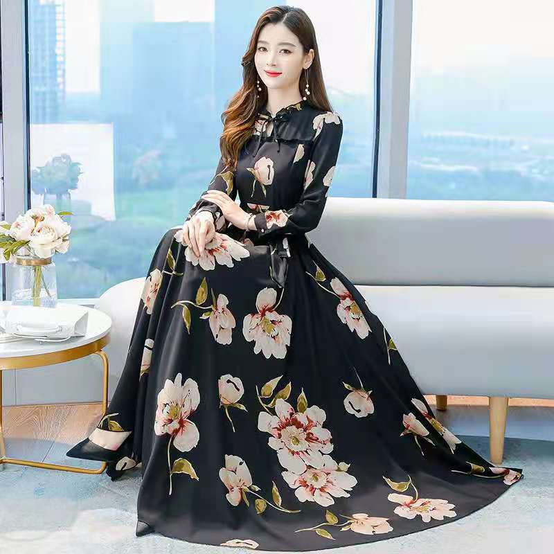 Women's Long-sleeved Waist Slimming Printed Dress - globaltradeleader