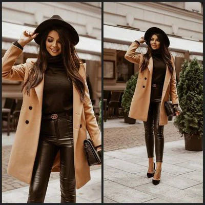 Women's Mid-length Button Woolen Coat - globaltradeleader