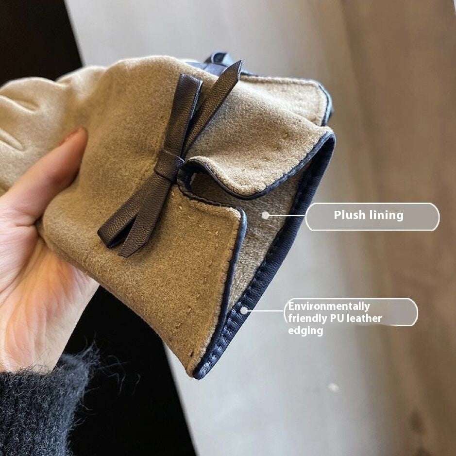Warm Gloves Winter Women's Korean-style Cute Bow Fleece-lined Thickened - globaltradeleader