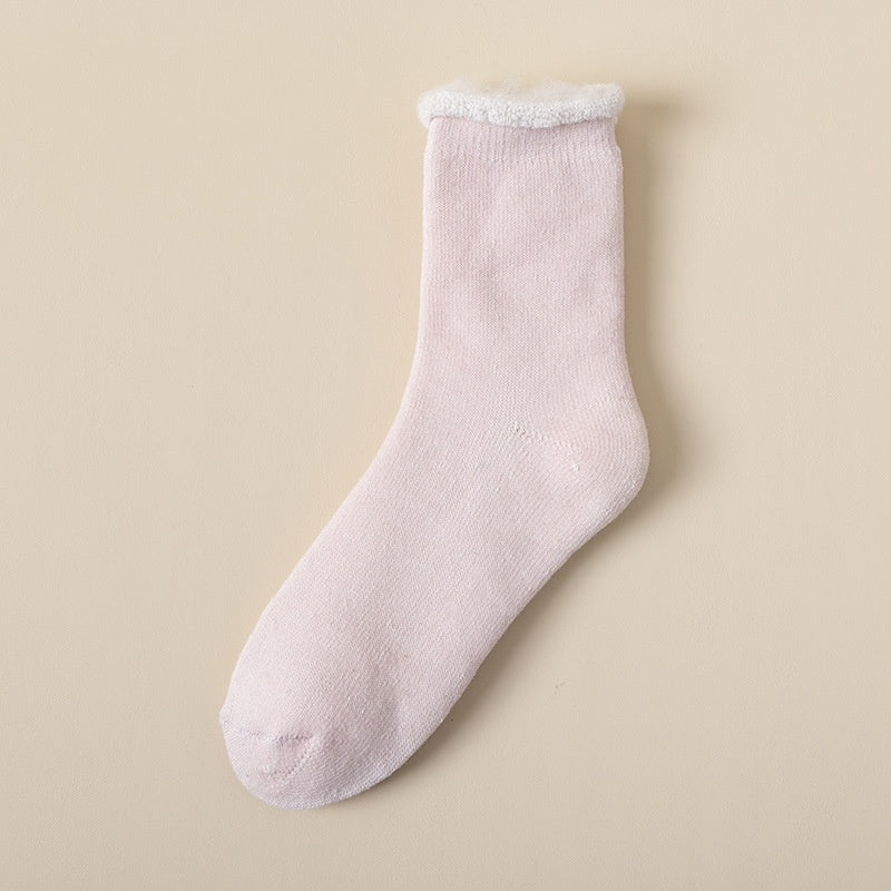 Women's Mid-calf Winter Fleece Lined Padded Warm Keeping Sleeping Floor Cashmere Socks - globaltradeleader