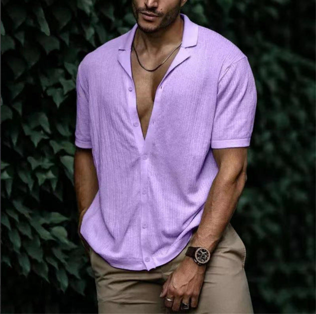 Casual Loose Cardigan Short Sleeve Solid Color T-shirt Men - globaltradeleader