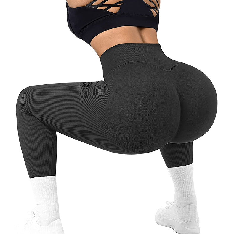 High Waist Seamless Leggings Threaded Knitted Fitness Pants Solid Women's Slimming Sports Yoga Pants Elastic Running Sport Leggings - globaltradeleader