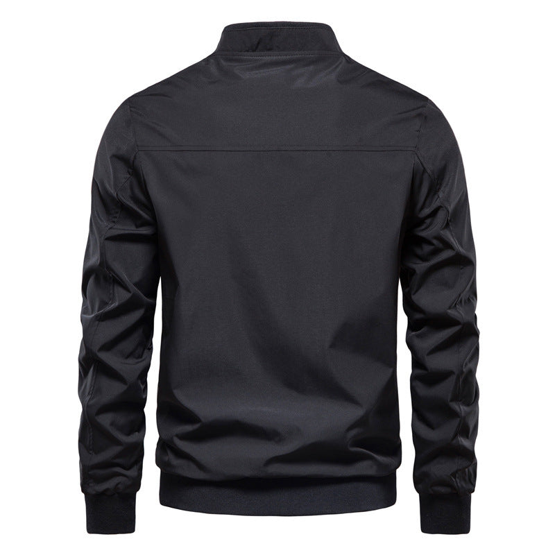 Men's Zip-up Jacket With Pockets Casual Solid Stand Collar Long Sleeve Top Outwear Clothing - globaltradeleader