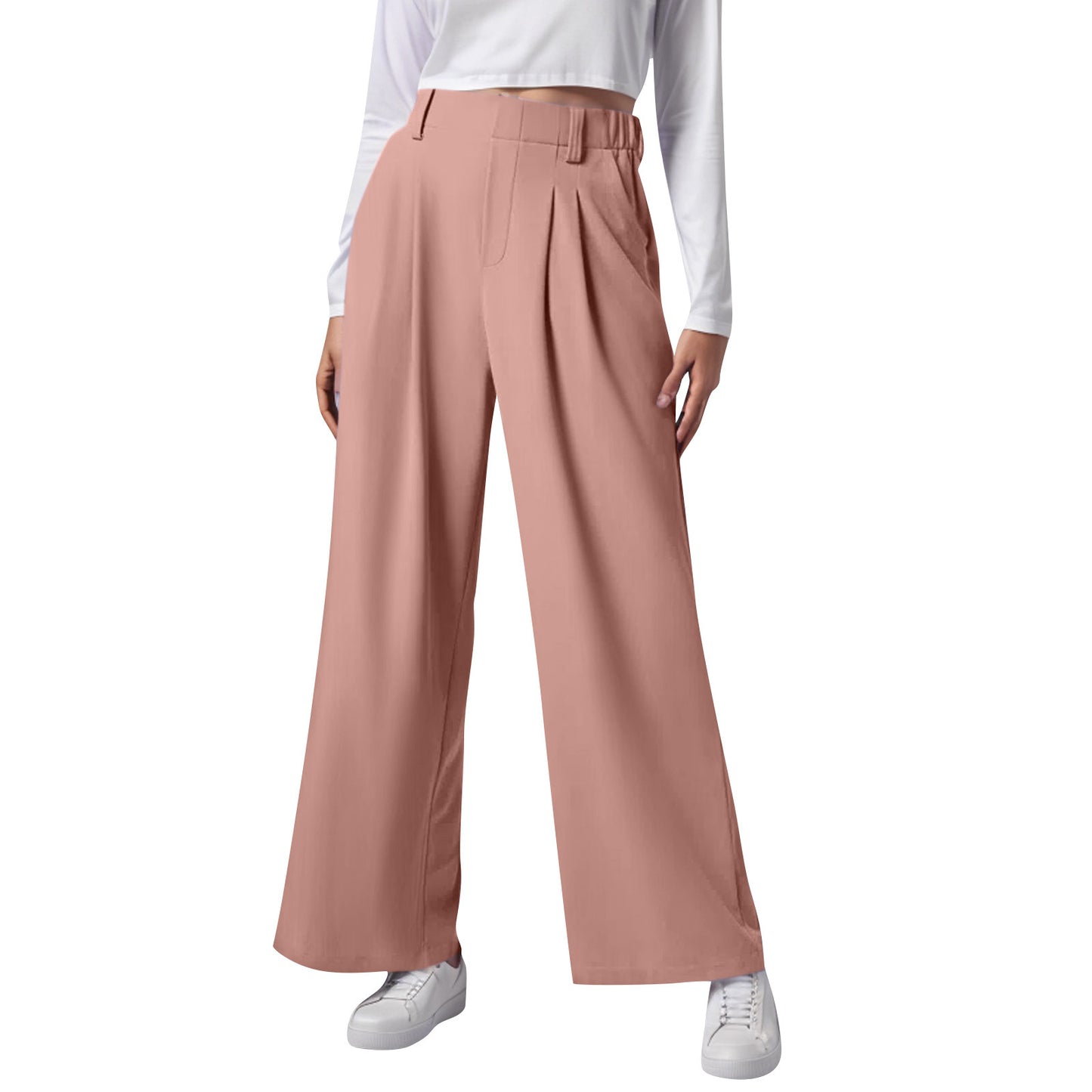 High Waist Straight Loose-fit Tappered Trousers Casual Simple - globaltradeleader