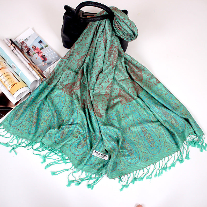 Ethnic Style Cashew Scarf Air Conditioning Talma Scarf Dual-use Jacquard Tassel