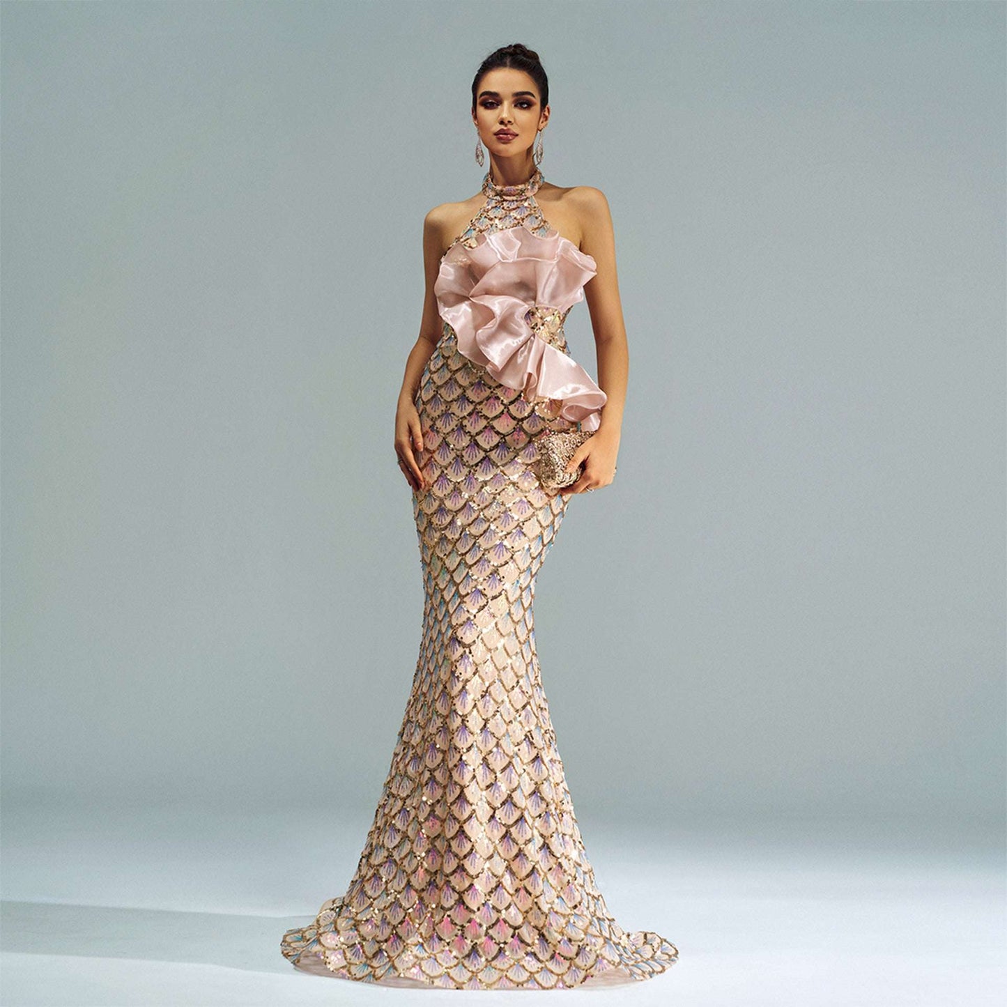 Halter Sequined Mermaid Evening Dress - globaltradeleader