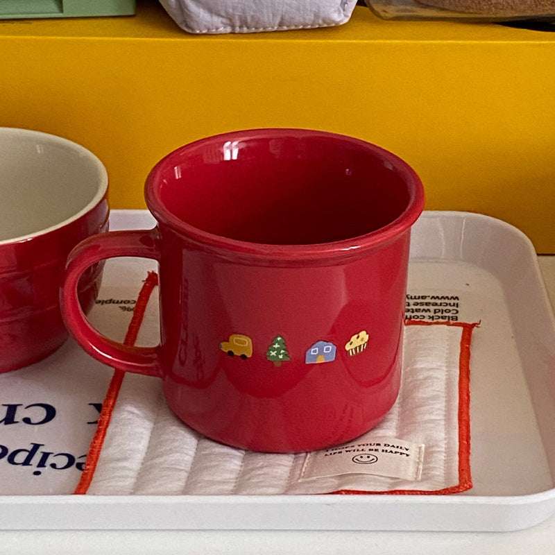 New Year Christmas Red Turn-over Ceramic Mug