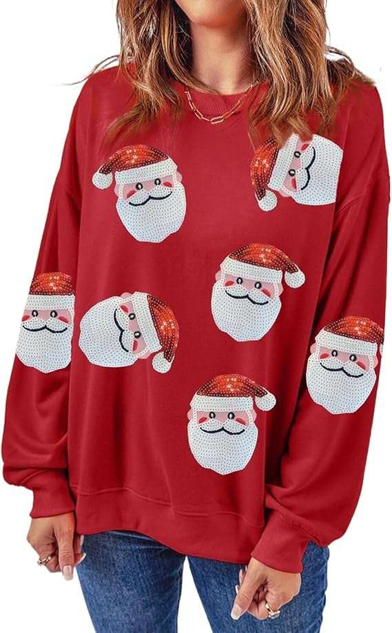 Santa Claus Sequins Festival Casual Long Sleeve Sweatshirt - globaltradeleader