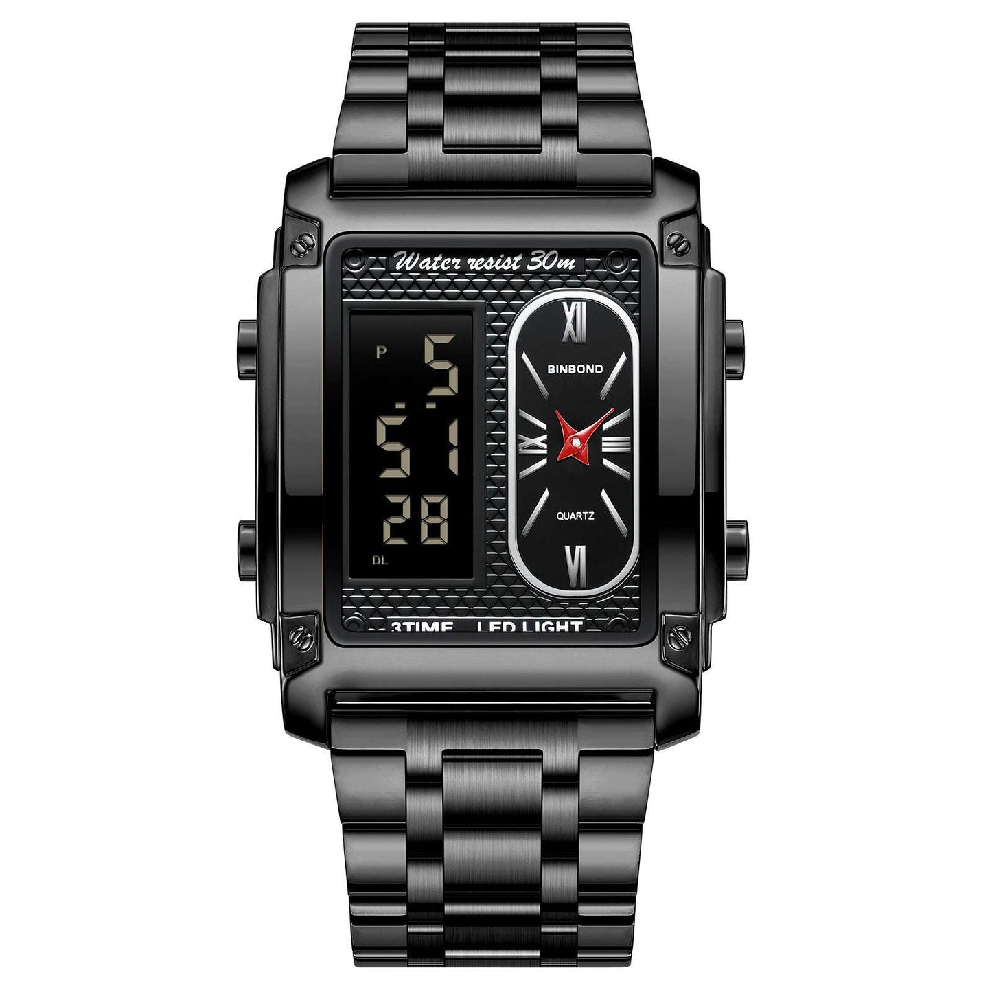 Men's Creative Steel Belt Electronic Watch Double Inserts Multi-functional Waterproof For Male Students - globaltradeleader