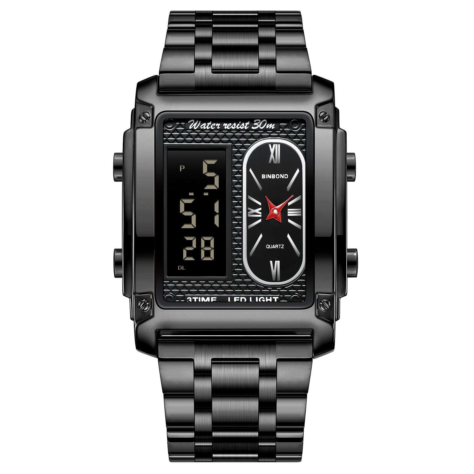 Men's Creative Steel Belt Electronic Watch Double Inserts Multi-functional Waterproof For Male Students - globaltradeleader