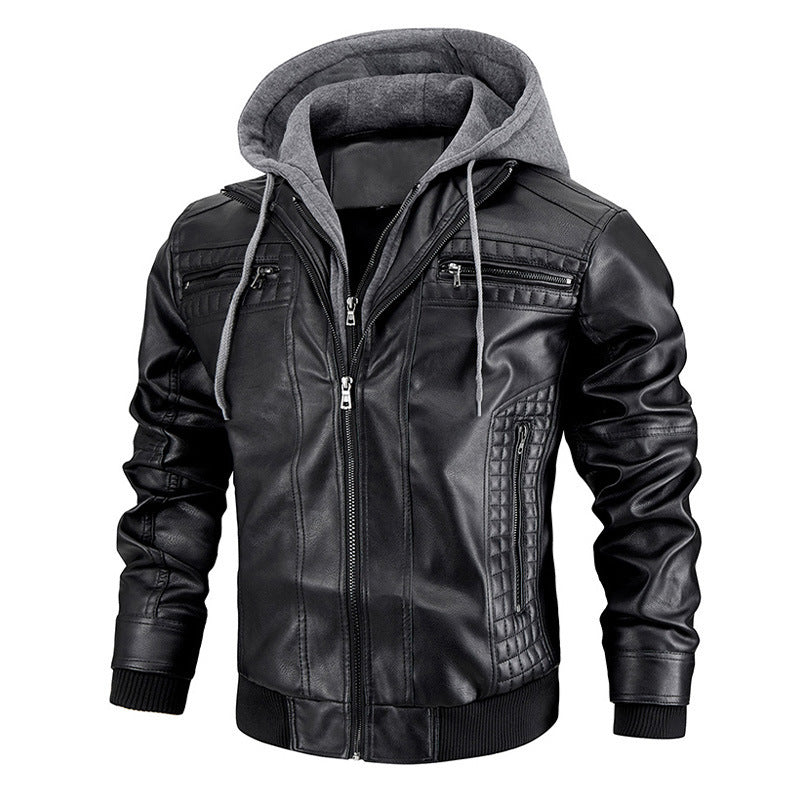 Hooded Jacket With Zipper Pockets Fashion Warm Pu Leather Coat Mens Clothing - globaltradeleader