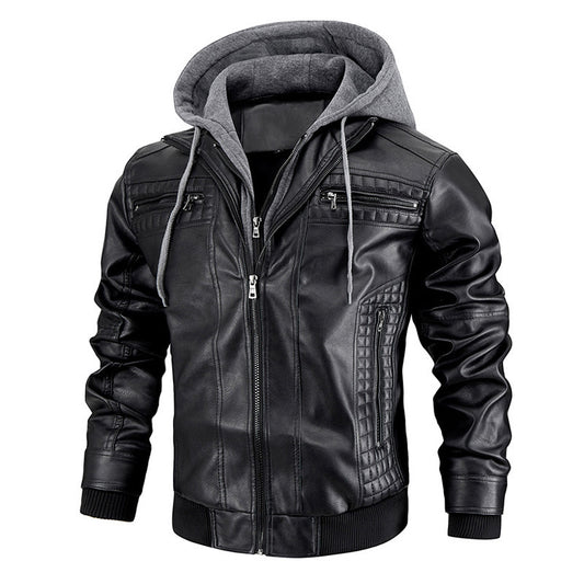 Hooded Jacket With Zipper Pockets Fashion Warm Pu Leather Coat Mens Clothing - globaltradeleader